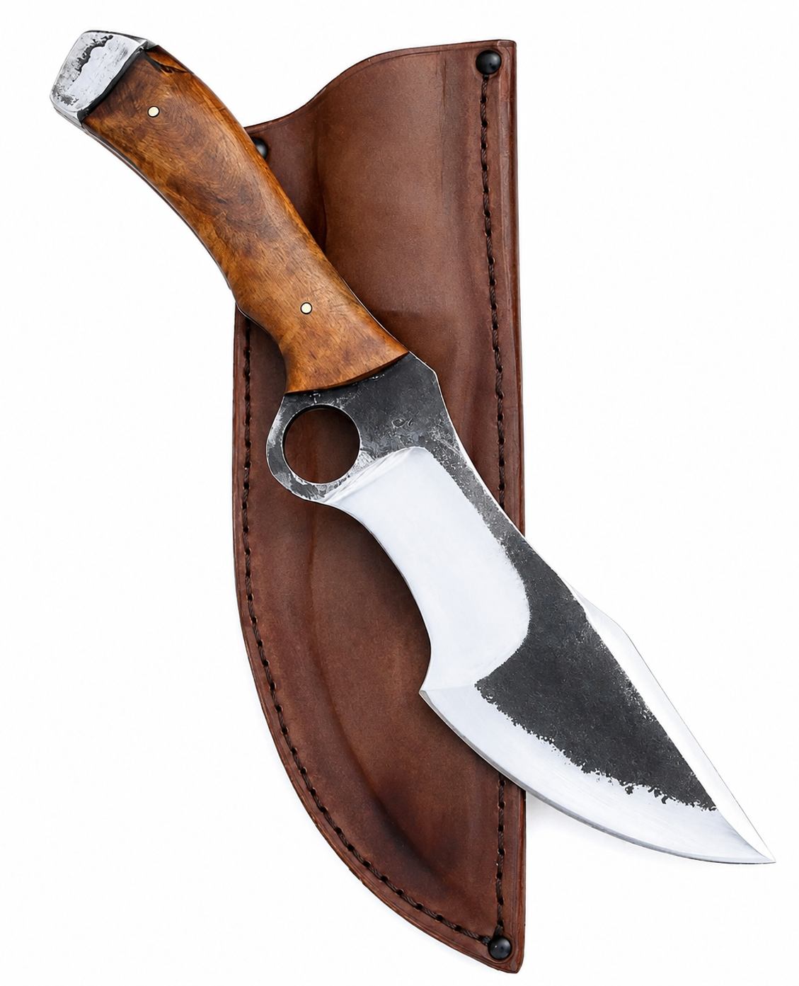 Carbon Steel Tracker Knife with Wood Handle & Leather Sheath Unique Blades Runner