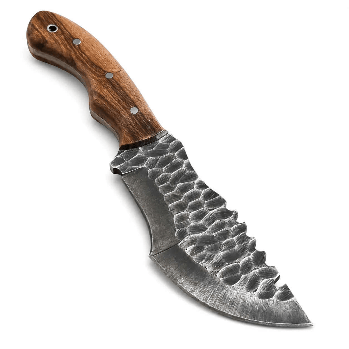 Hammered Blade Tracker Knife with Wooden Handle - Unique Blades Runner