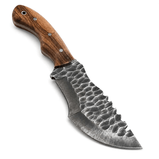 Hammered Blade Tracker Knife with Wooden Handle - Unique Blades Runner
