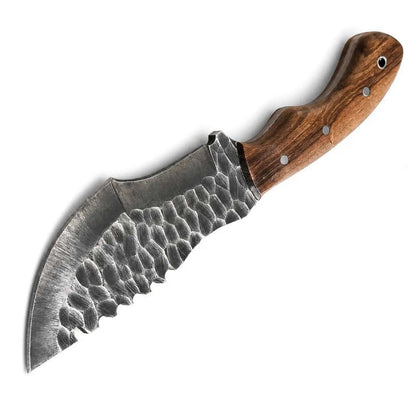 Hammered Blade Tracker Knife with Wooden Handle - Unique Blades Runner