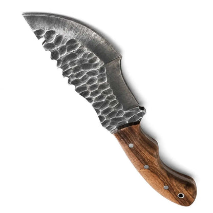 Hammered Blade Tracker Knife with Wooden Handle - Unique Blades Runner