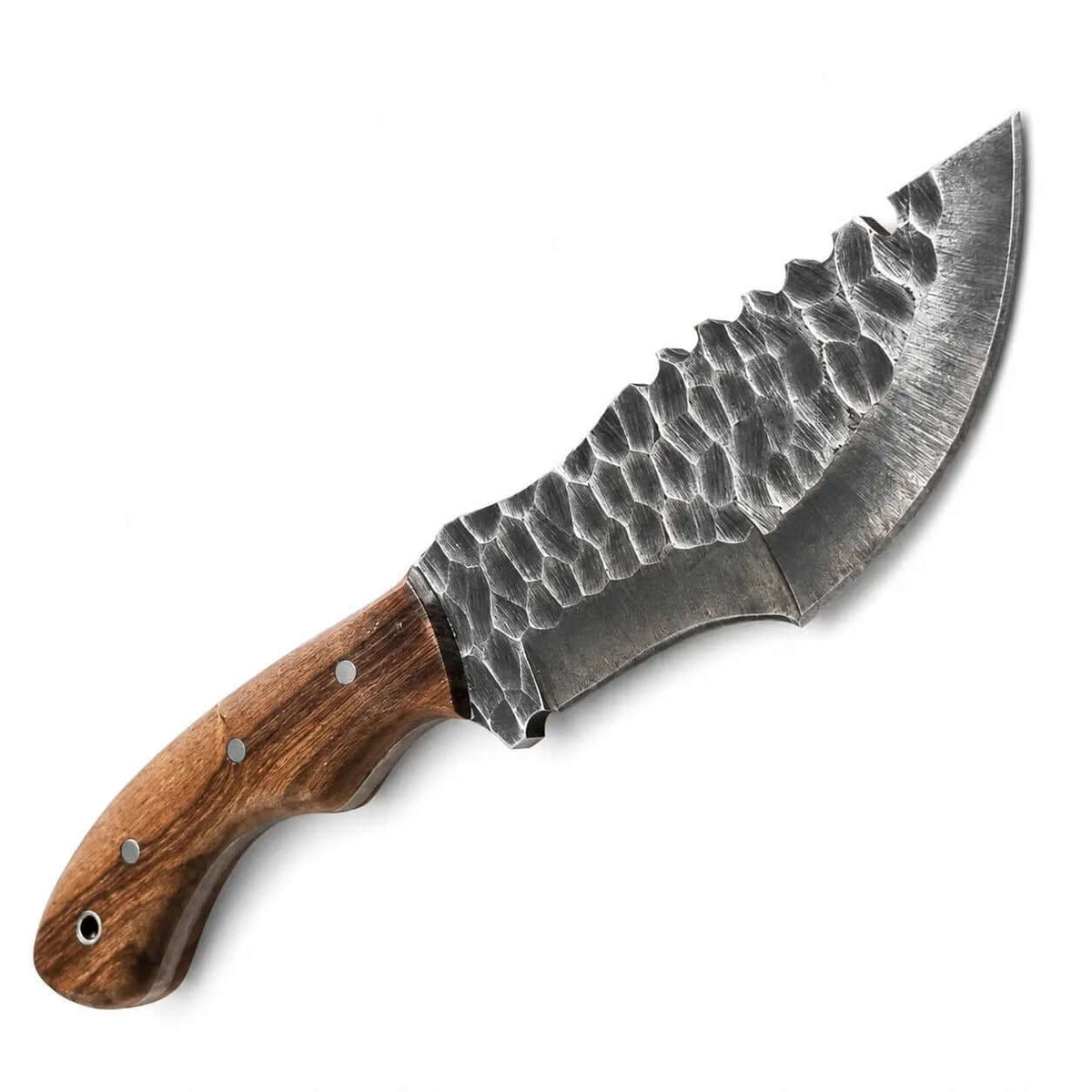 Hammered Blade Tracker Knife with Wooden Handle - Unique Blades Runner