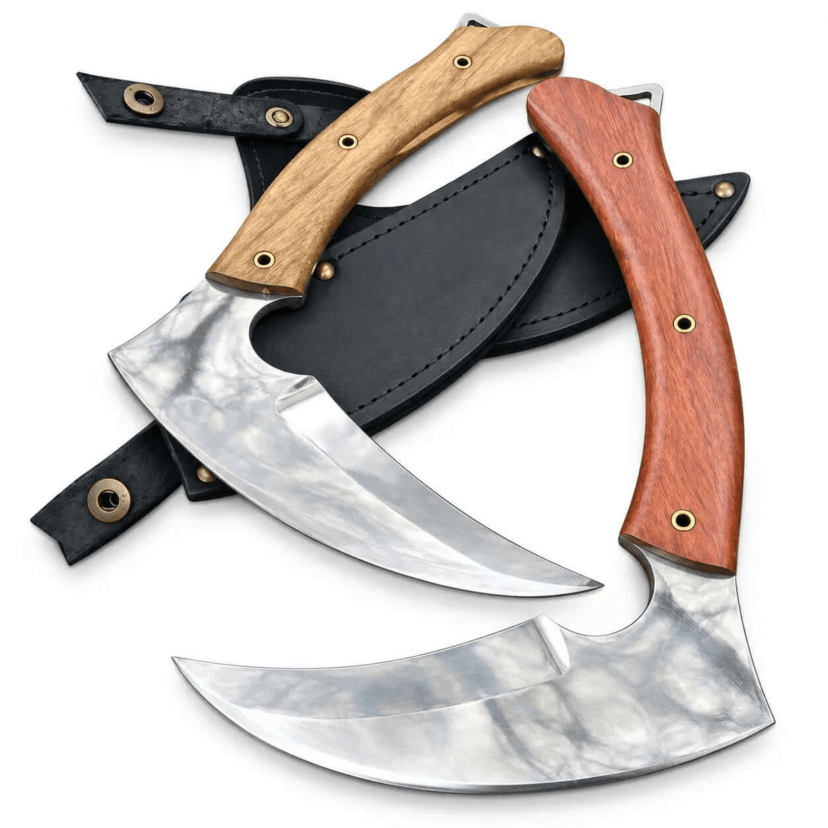 Hand Forged Sickle Knife with Wood Handle & Leather Sheath - Unique Blades Runner