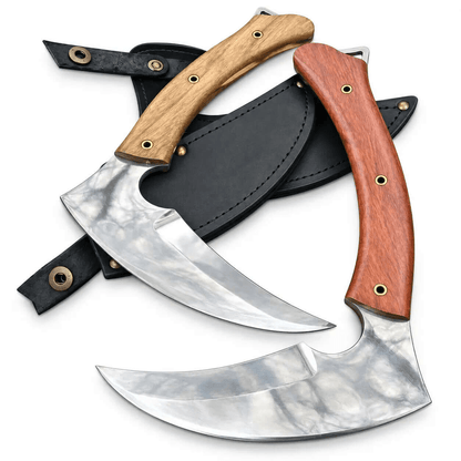 Hand Forged Sickle Knife with Wood Handle & Leather Sheath - Unique Blades Runner