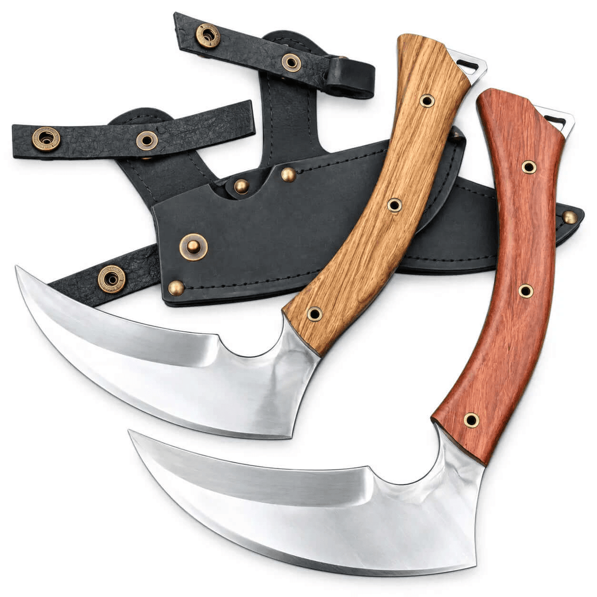 Hand Forged Sickle Knife with Wood Handle & Leather Sheath - Unique Blades Runner