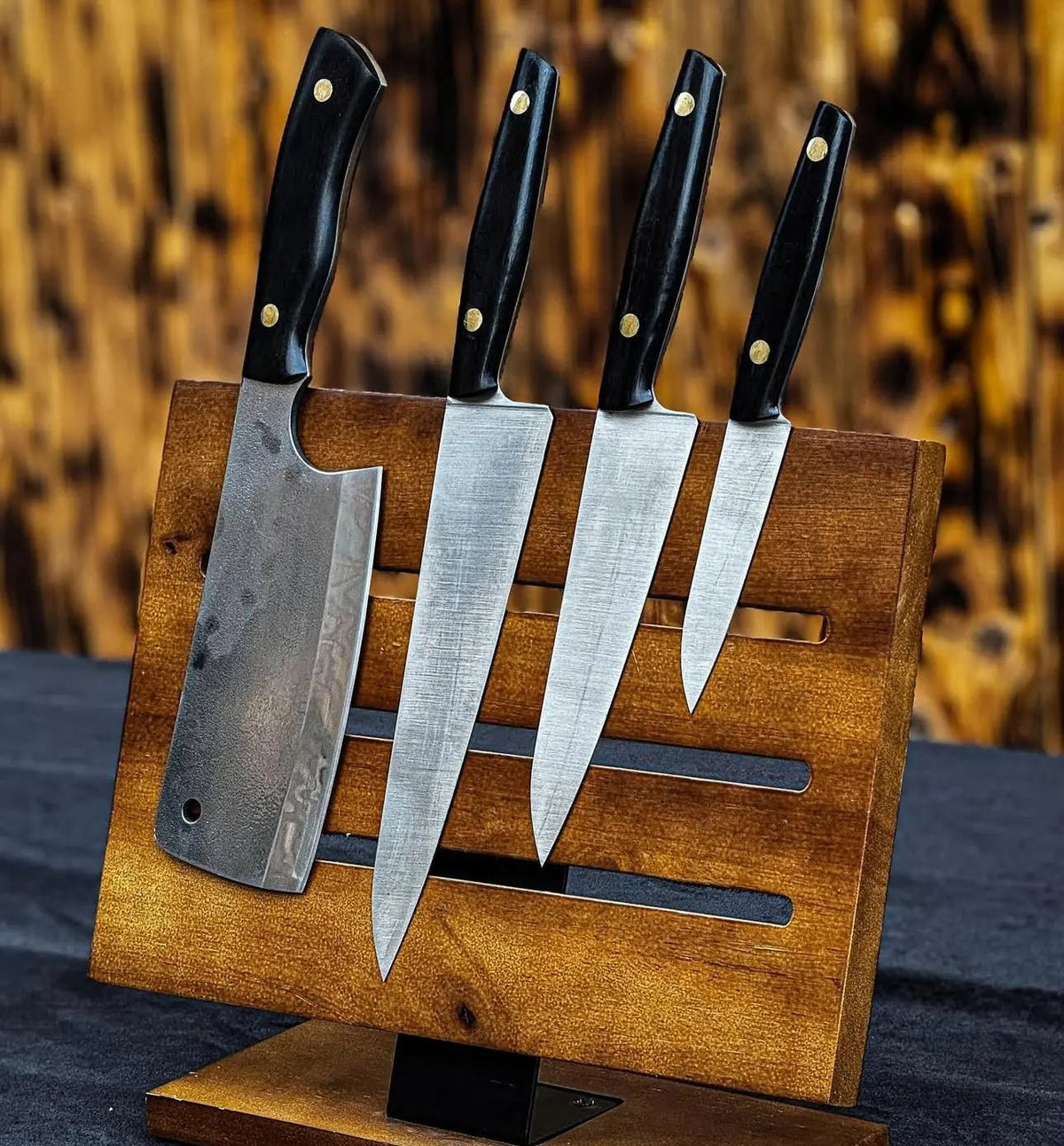 Handmade Best Kitchen Knife Set - High Carbon Steel Blade with Wooden Stand - Unique Blades Runner