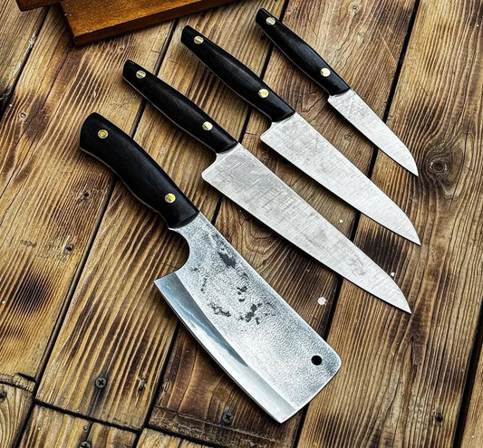 Handmade Best Kitchen Knife Set - High Carbon Steel Blade with Wooden Stand - Unique Blades Runner