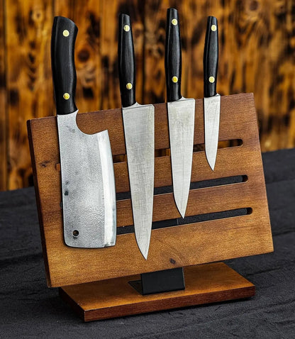 Handmade Best Kitchen Knife Set - High Carbon Steel Blade with Wooden Stand - Unique Blades Runner