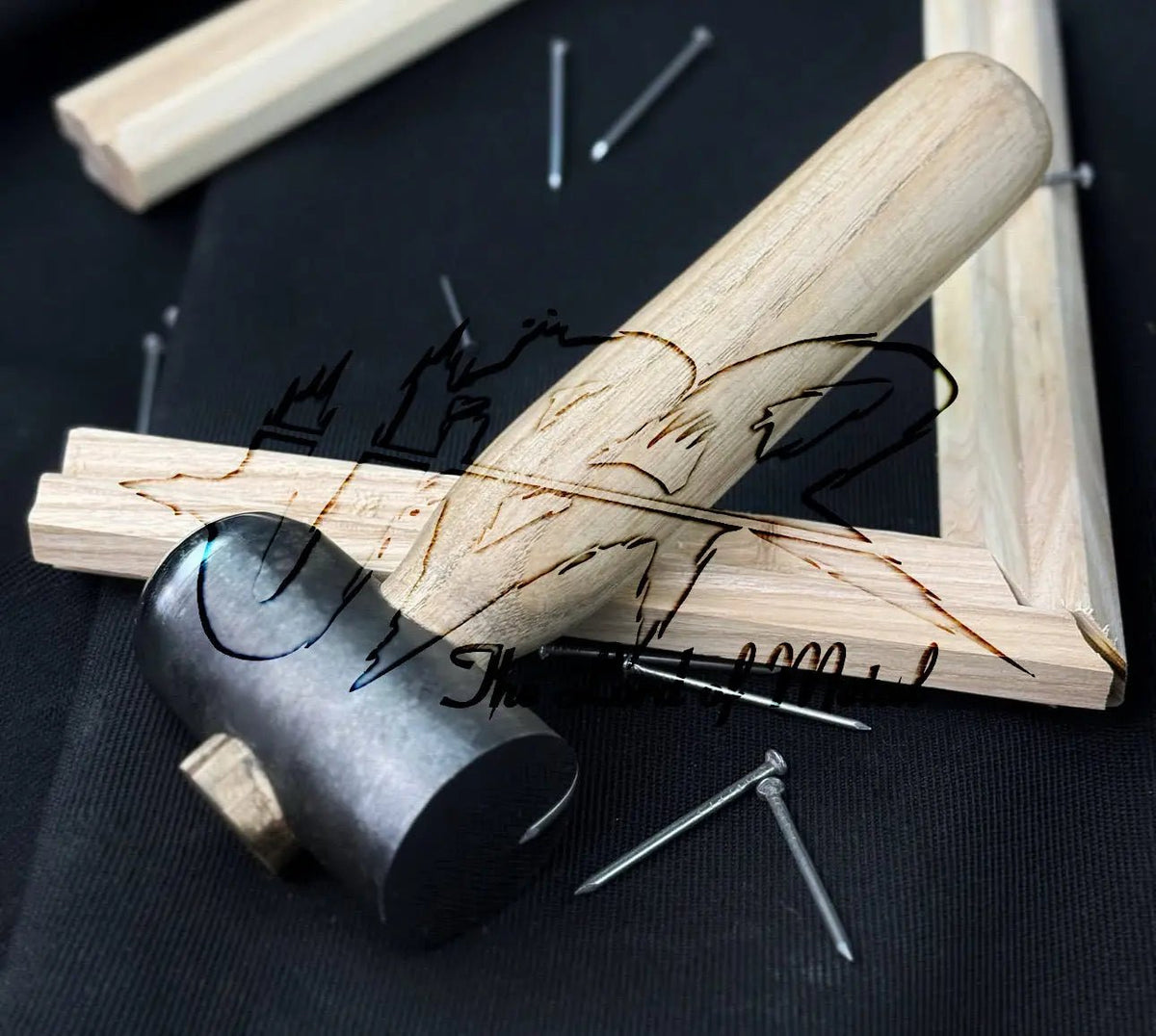 Handmade Blacksmith Hammer with Wooden Handle – Forged Steel Riveting Tool - Unique Blades Runner