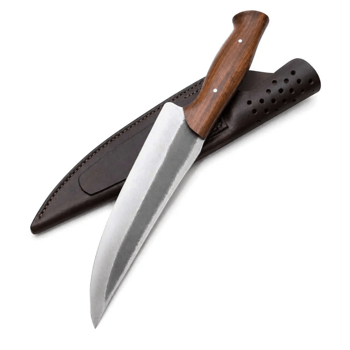 Handmade Bushcraft Knife with Walnut Wood Handle & Leather Sheath - Unique Blades Runner