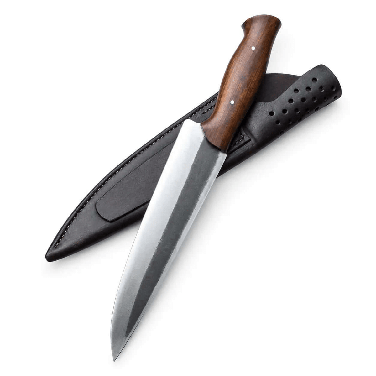Handmade Bushcraft Knife with Walnut Wood Handle & Leather Sheath - Unique Blades Runner