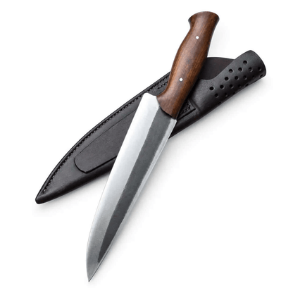 Handmade Bushcraft Knife with Walnut Wood Handle & Leather Sheath - Unique Blades Runner