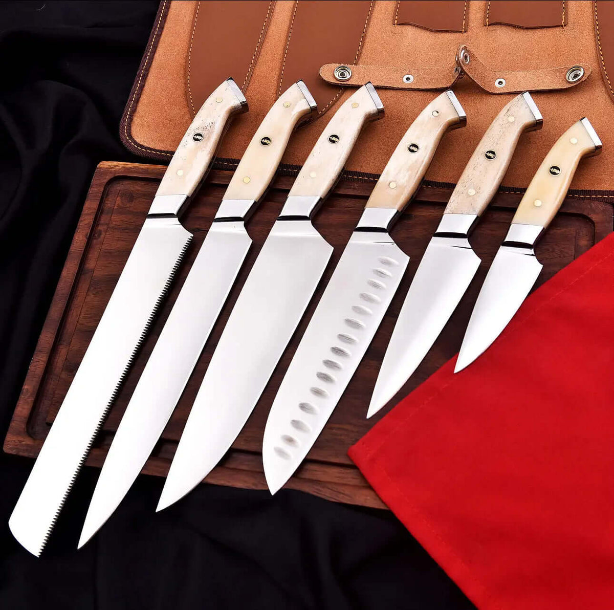 Handmade D2 Tool Steel Chef Knife Set – 6-Piece with Bone Handles - Unique Blades Runner