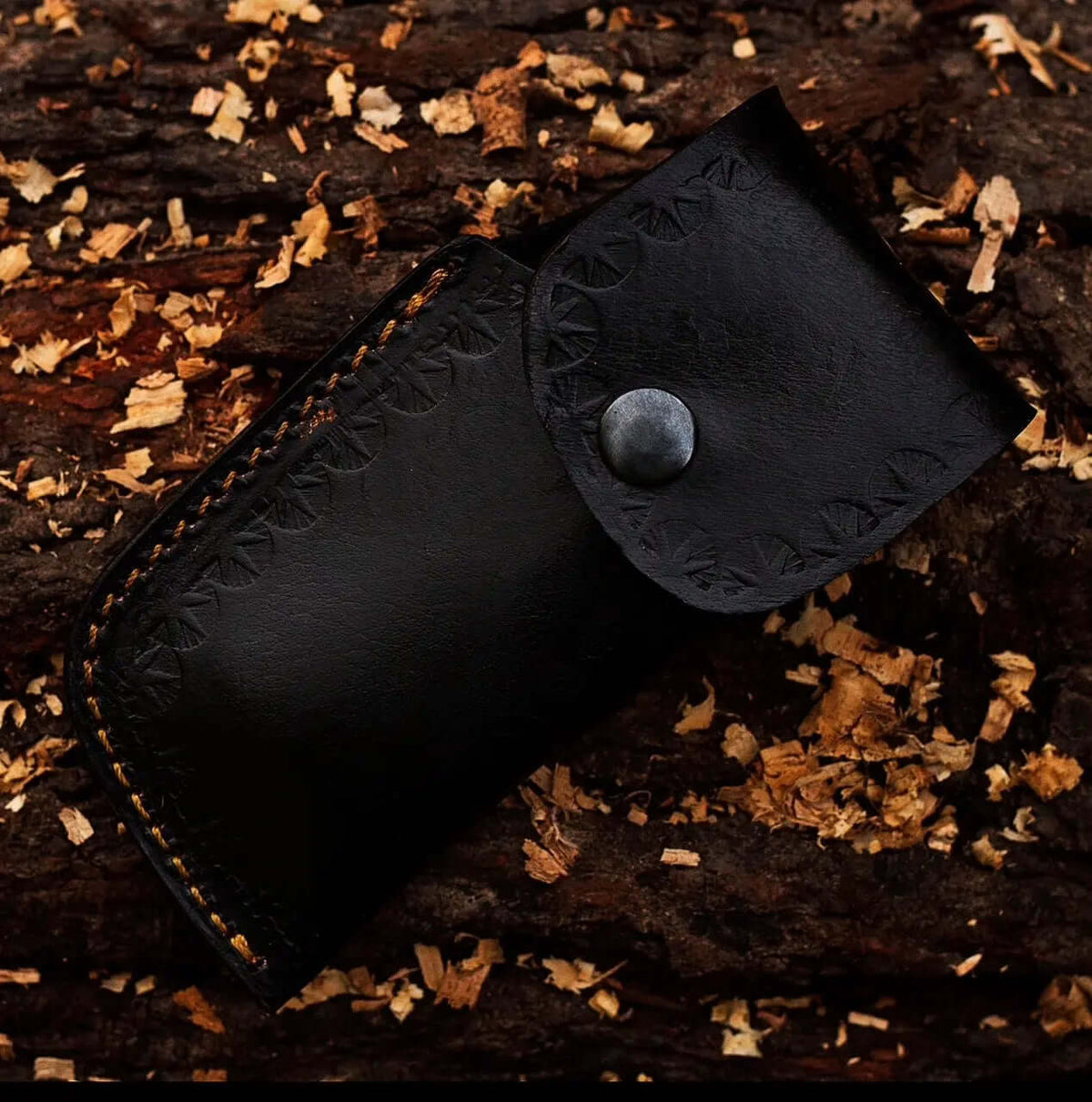 Handmade Damascus Folding Knife with Leather Sheath – Compact EDC Gift - Unique Blades Runner