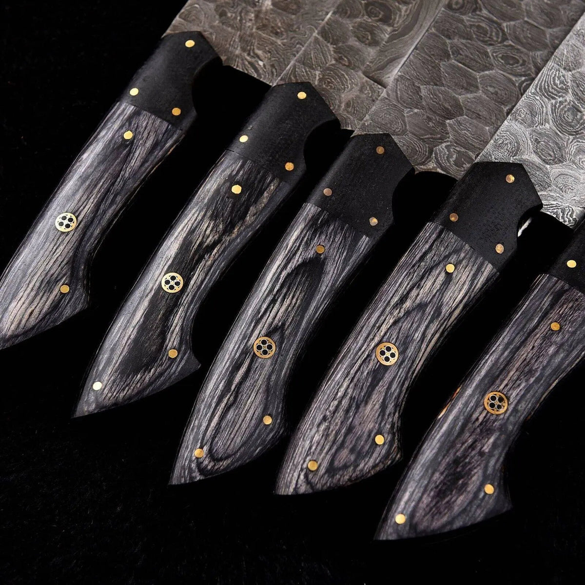 Handmade Damascus Steel Chef Knife Set with Black Wood Handle – Full Tang - Unique Blades Runner
