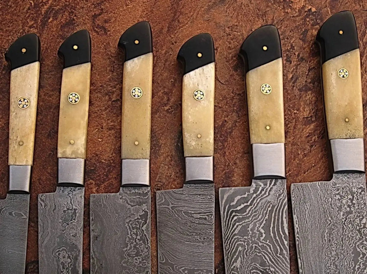 Handmade Damascus Steel Chef Knife Set with Camel Bone Handle – Full Tang Kitchen Knives - Unique Blades Runner