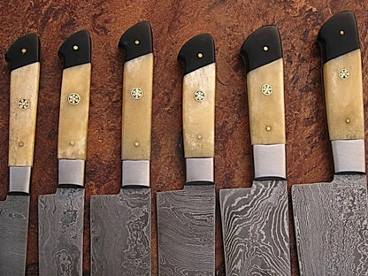 Handmade Damascus Steel Chef Knife Set with Camel Bone Handle – Full Tang Kitchen Knives - Unique Blades Runner