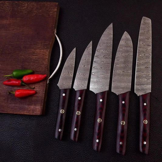 Handmade Damascus Steel Chef Knife Set with Micarta Handle – Full Tang Blades - Unique Blades Runner