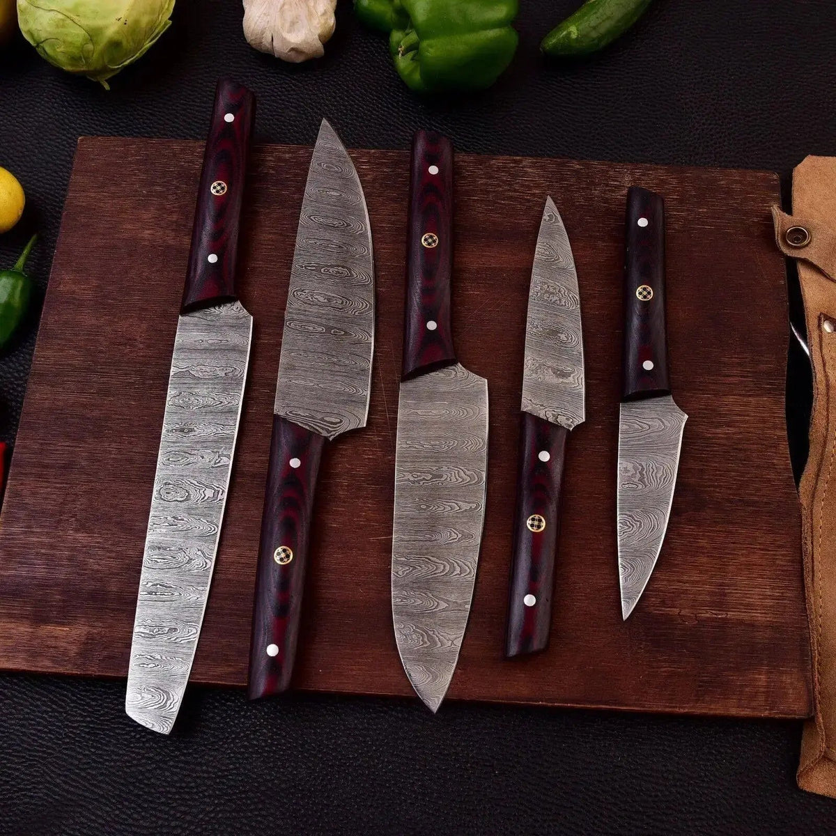 Handmade Damascus Steel Chef Knife Set with Micarta Handle – Full Tang Blades - Unique Blades Runner