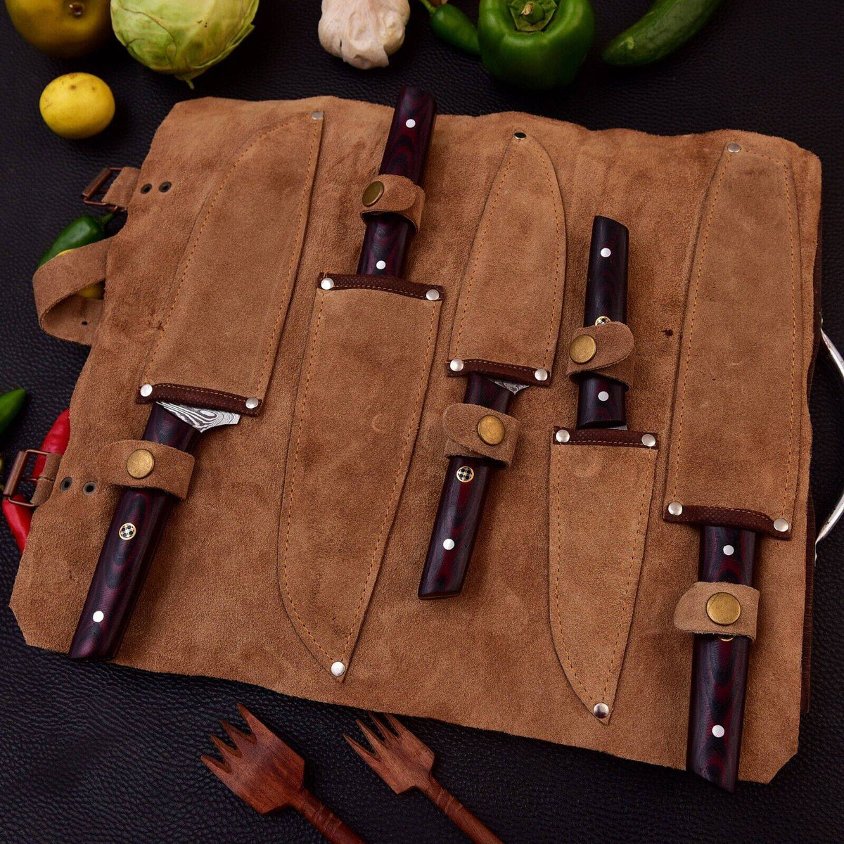 Handmade Damascus Steel Chef Knife Set with Micarta Handle – Full Tang Blades - Unique Blades Runner
