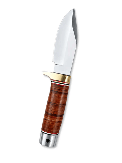 Handmade Skinner Knife with Stacked Leather Handle - Unique Blades Runner