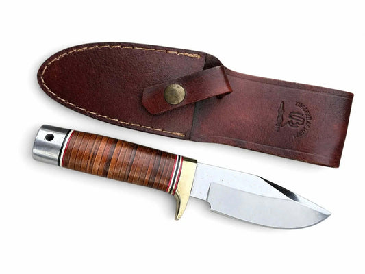 Handmade Skinner Knife with Stacked Leather Handle - Unique Blades Runner