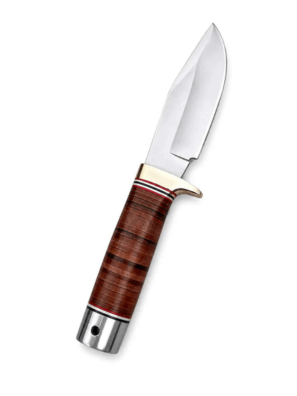 Handmade Skinner Knife with Stacked Leather Handle - Unique Blades Runner