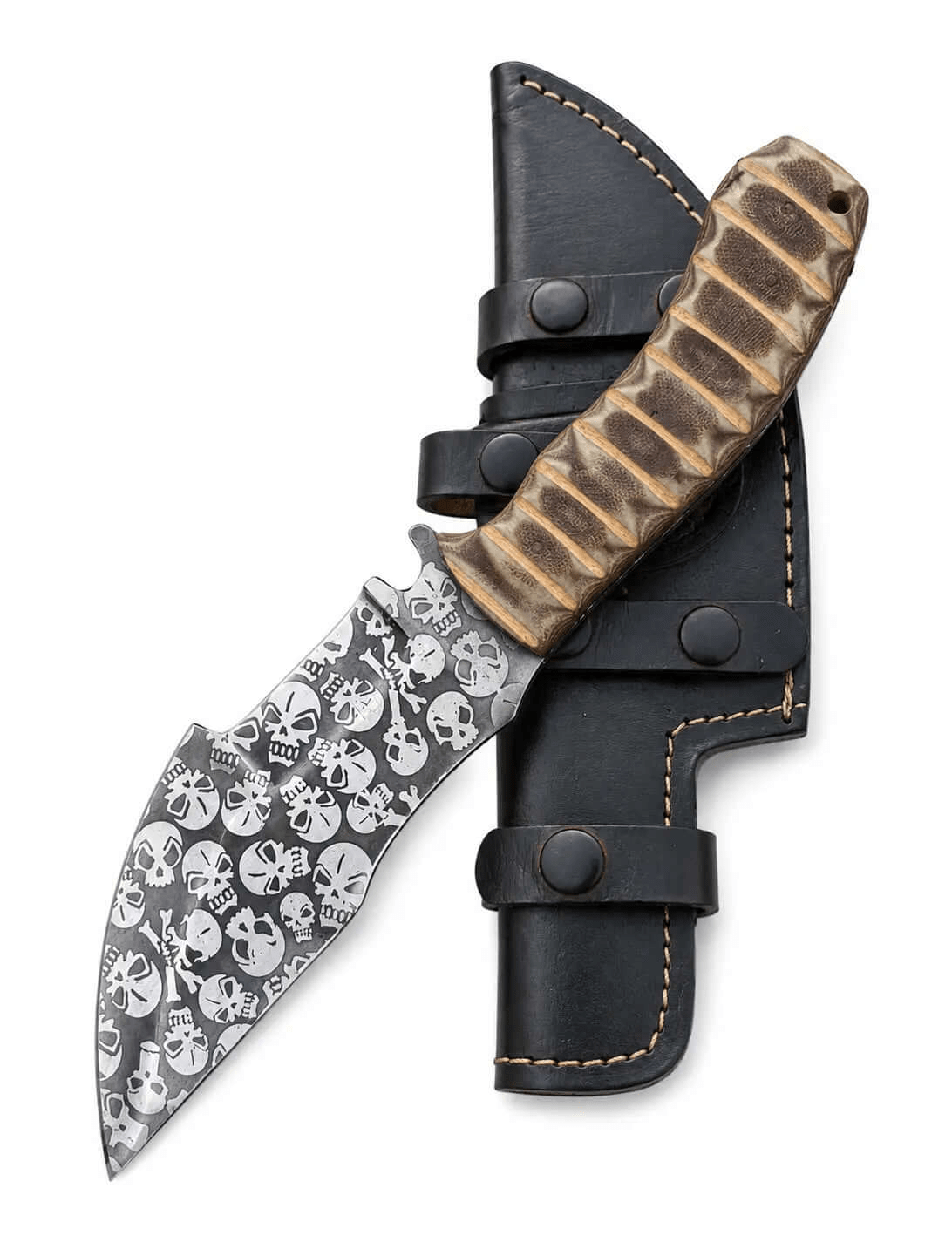 Handmade Tracker Knife with Skull Pattern Blade - Unique Blades Runner
