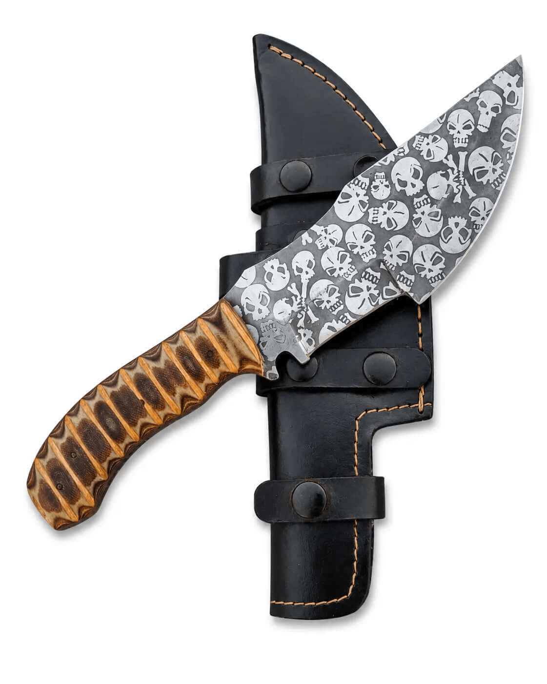 Handmade Tracker Knife with Skull Pattern Blade - Unique Blades Runner
