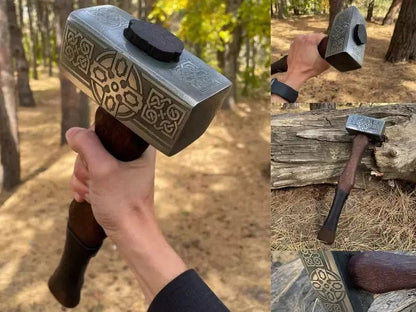 Handmade Viking Hammer Mjolnir & Valknut Etched Design – Unique Thor Hammer - Unique Blades Runner