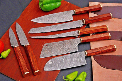 Japanese Chef Knives – Damascus Steel Set with Wood Handles | Gift for Chef - Unique Blades Runner