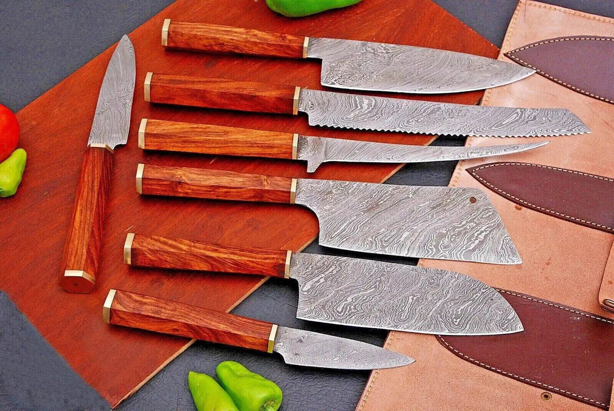 Japanese Chef Knives – Damascus Steel Set with Wood Handles | Gift for Chef - Unique Blades Runner
