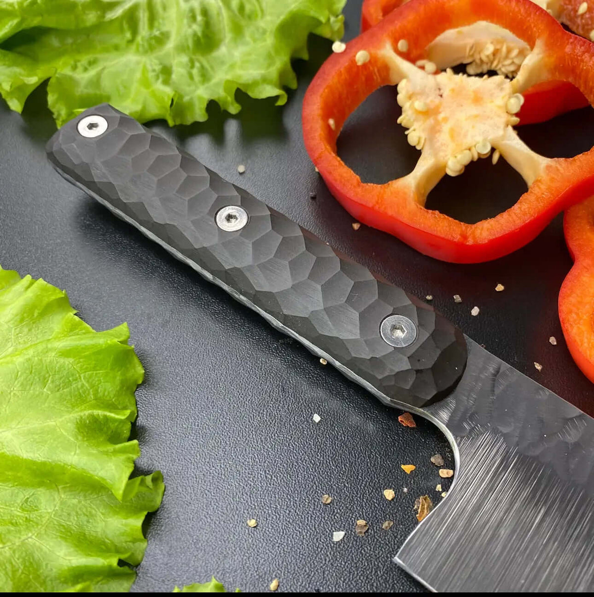 Japanese Santoku Chef Knife – Hammer Forged Blade with G10 Handle - Unique Blades Runner