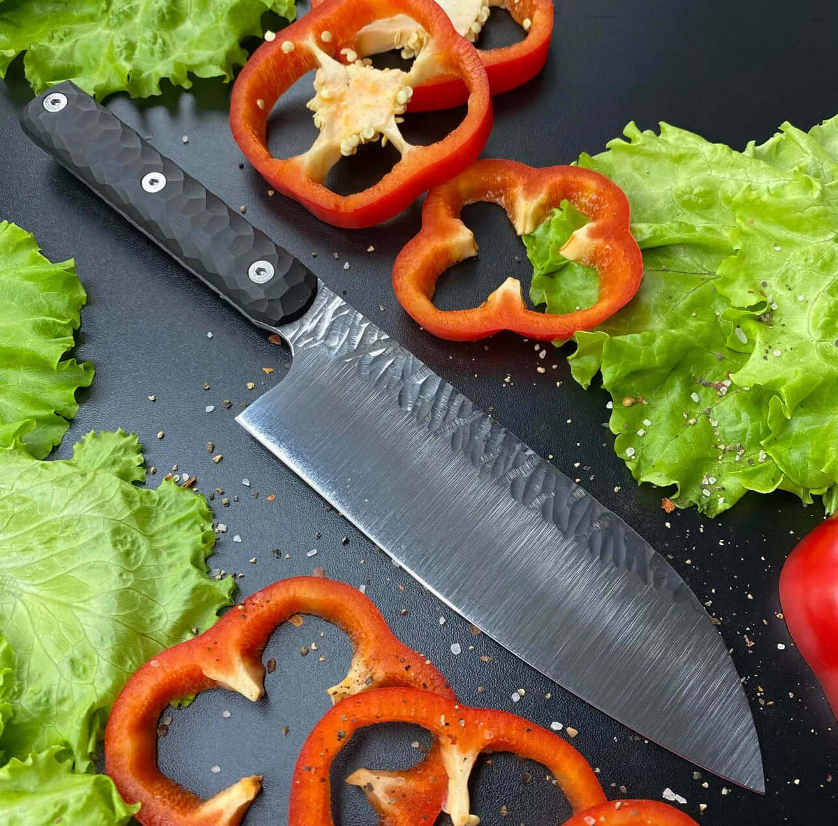 Japanese Santoku Chef Knife – Hammer Forged Blade with G10 Handle - Unique Blades Runner