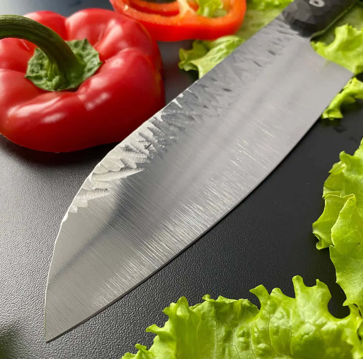 Japanese Santoku Chef Knife – Hammer Forged Blade with G10 Handle - Unique Blades Runner
