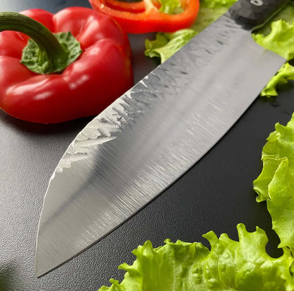Japanese Santoku Chef Knife – Hammer Forged Blade with G10 Handle - Unique Blades Runner