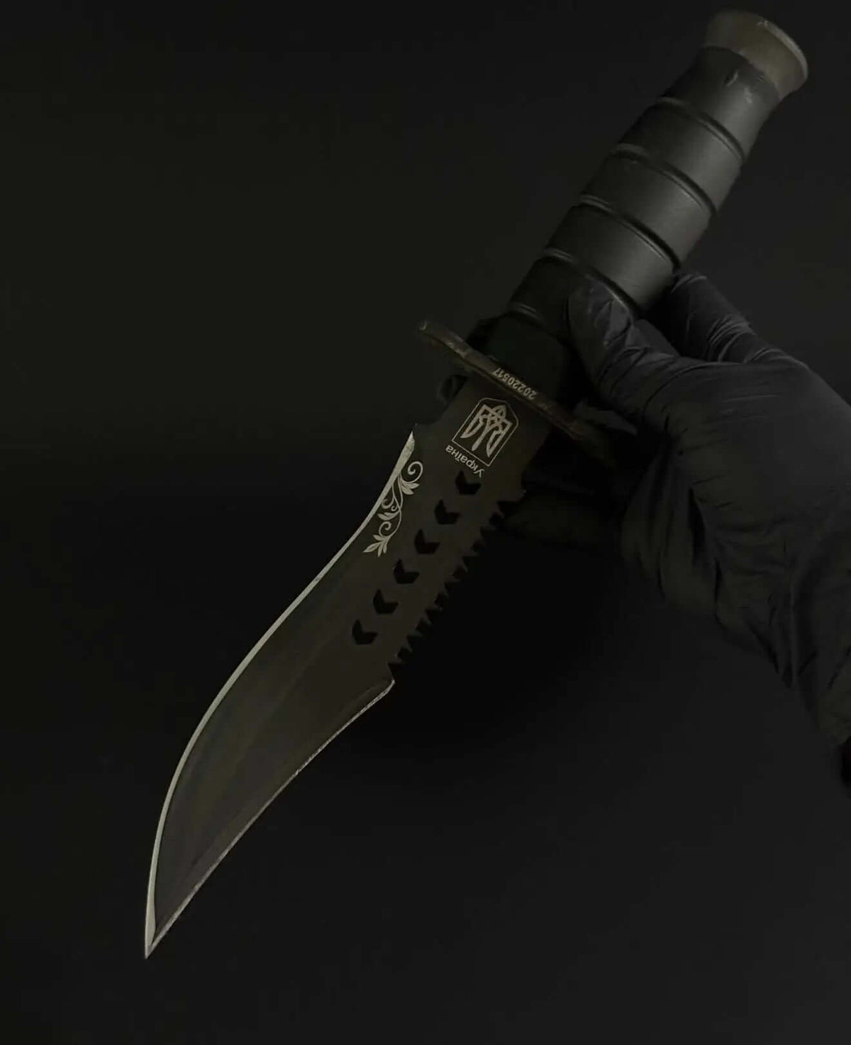 K25 Tactical Knife Black Edition with Serrated Spine - Unique Blades Runner