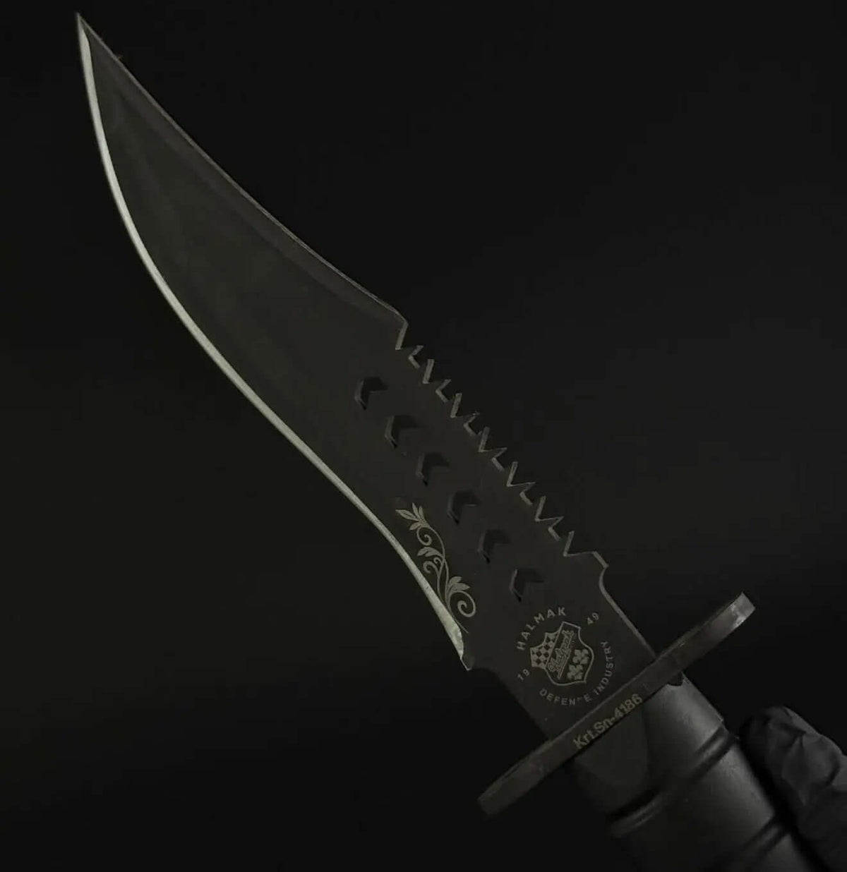 K25 Tactical Knife Black Edition with Serrated Spine - Unique Blades Runner