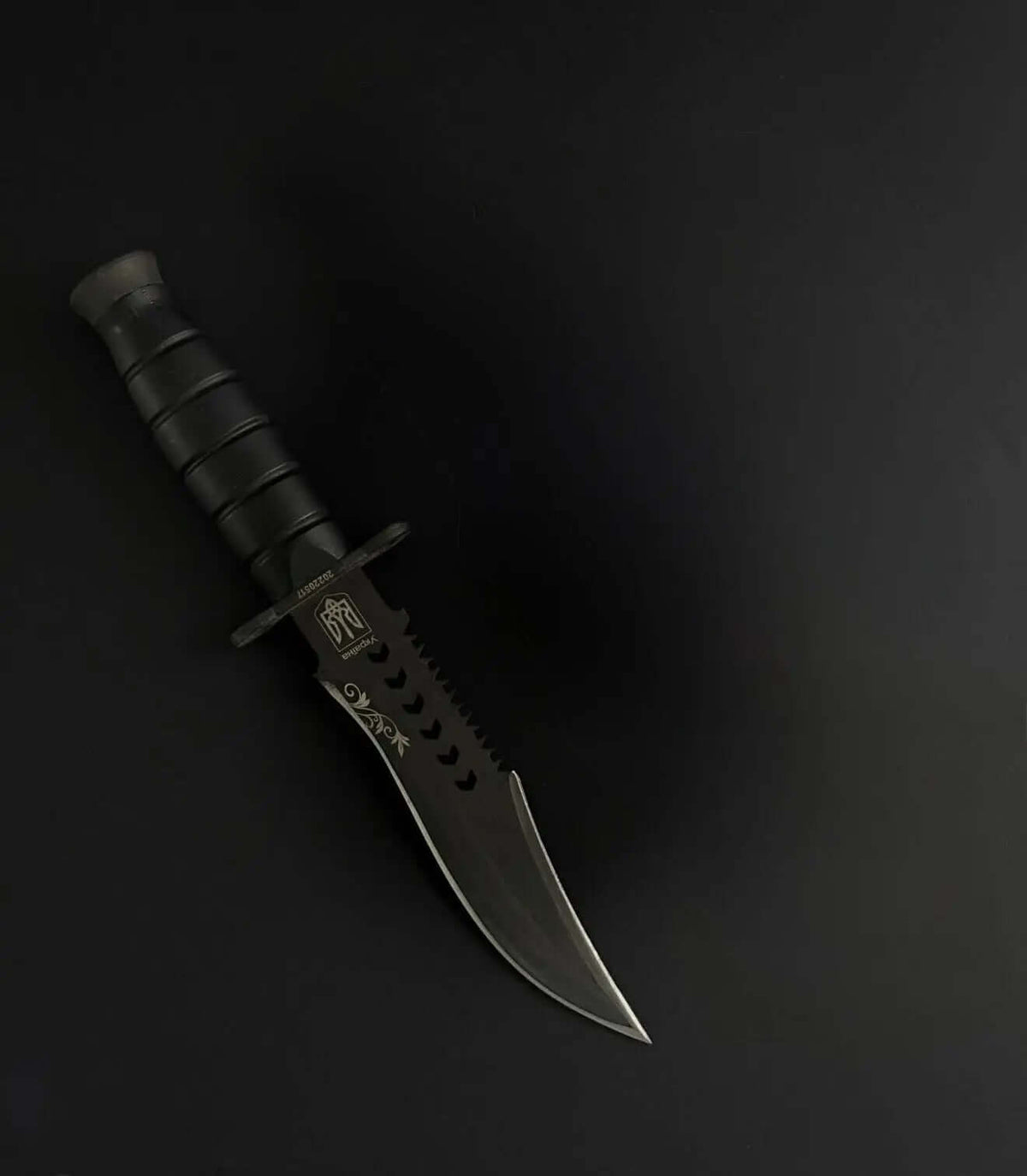 K25 Tactical Knife Black Edition with Serrated Spine - Unique Blades Runner