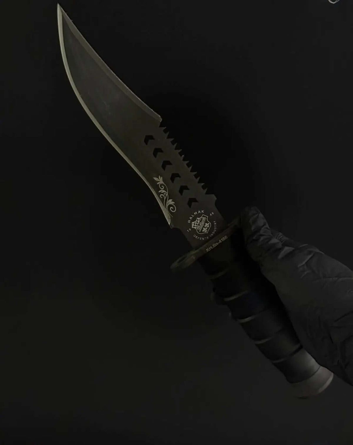 K25 Tactical Knife Black Edition with Serrated Spine - Unique Blades Runner