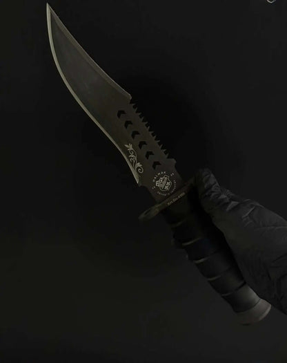 K25 Tactical Knife Black Edition with Serrated Spine - Unique Blades Runner