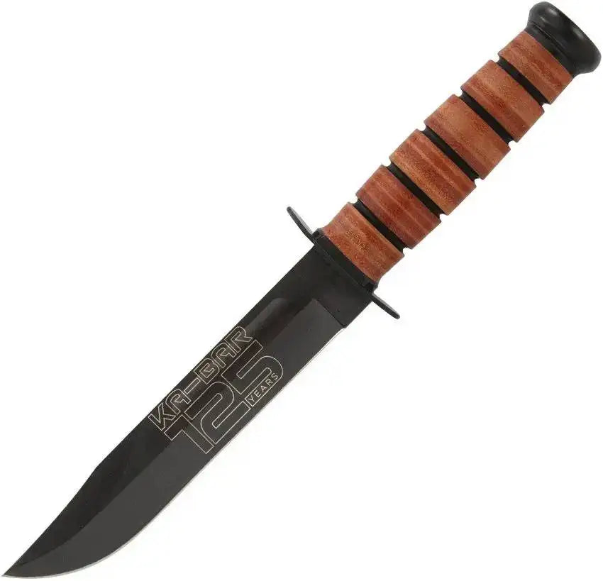 KA-BAR Knife 125th Anniversary USMC Fixed Blade Knife with Leather Sheath Unique Blades Runner