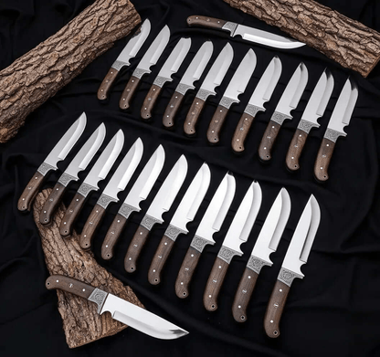 Lot of 25 Carbon Steel Hunting Knives | Handmade Wood Handle Knife Set - Unique Blades Runner