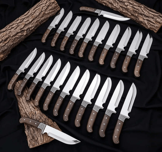 Lot of 25 Carbon Steel Hunting Knives | Handmade Wood Handle Knife Set - Unique Blades Runner
