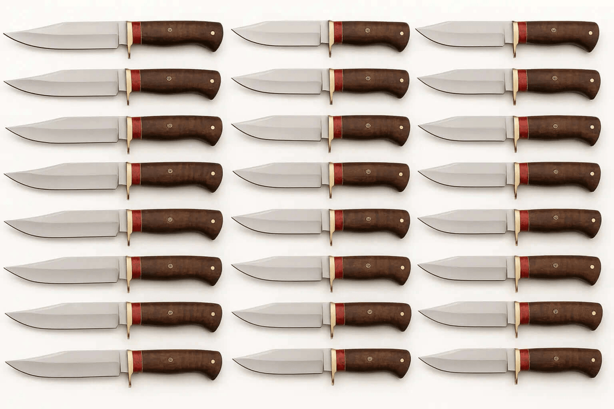 Lot of 25 Carbon Steel Skinner Knives | Handmade Walnut Handle Knife Set - Unique Blades Runner