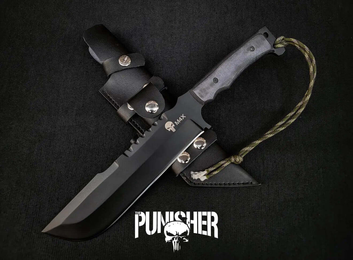 M4X Punisher Knife | Handmade Carbon Steel Knife with Sheath - Unique Blades Runner