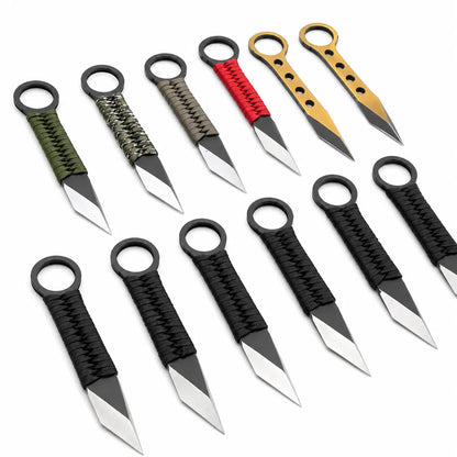 Mini EDC Knife Set of 10 – Paracord Wrapped Tactical Neck Knives with Ring Grip - Unique Blades Runner