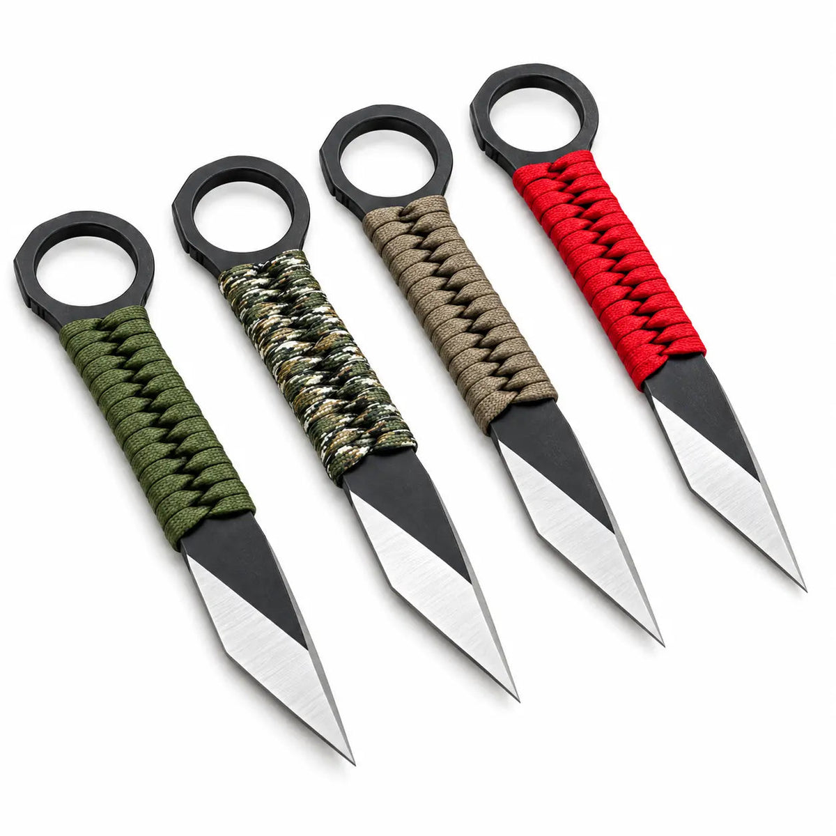 Mini EDC Knife Set of 10 – Paracord Wrapped Tactical Neck Knives with Ring Grip - Unique Blades Runner