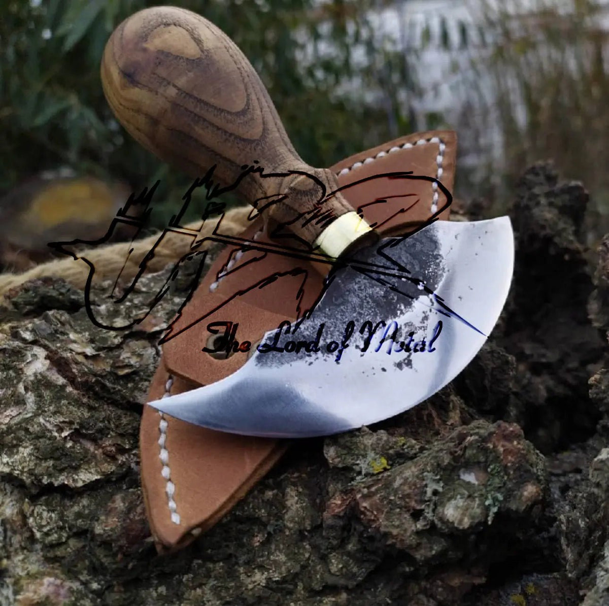 Mini Handmade Ulu Knife with Wood Handle – Curved Blade Chopper with Leather Sheath - Unique Blades Runner