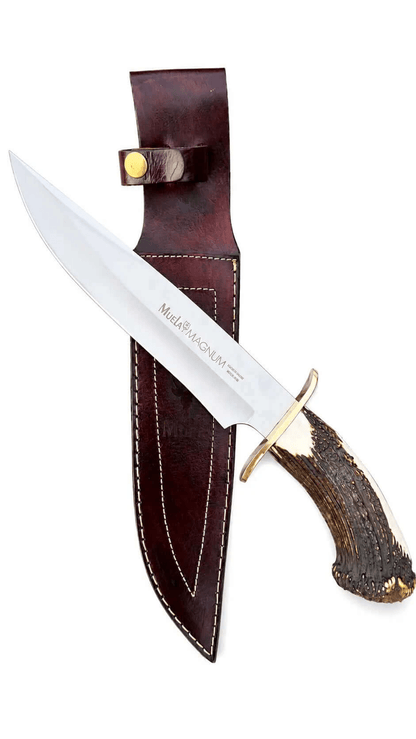 Muela Magnum Bowie Knife – Stag Antler Handle with Leather Sheath - Unique Blades Runner